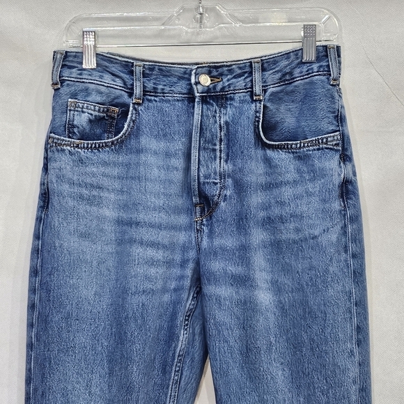 Zara Straight Leg Button Fly Blue Denim Jeans Size 4 - Picture 2 of 9